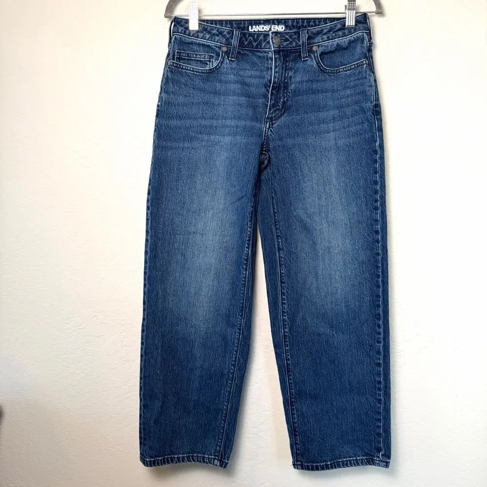 Lands End High-Rise Straight Leg Jeans Dark Indigo 6 Petite Classic